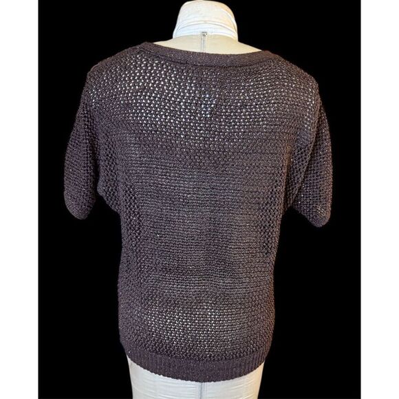 Chico's Pullover Sweater Shimmer Metalic Espresso Shoulder Detail Size 1 US Med - Picture 4 of 11